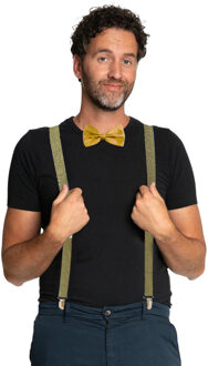 Carnaval verkleedset bretels en strik - goud - volwassenen/unisex - feestkleding accessoires