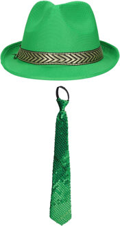 Carnaval verkleedset Classic - hoed en stropdas - groen - heren/dames - verkleedkleding