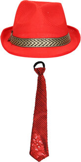 Carnaval verkleedset Classic - hoed en stropdas - rood - heren/dames - verkleedkleding