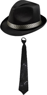 Carnaval verkleedset Classic - hoed en stropdas - zwart - heren/dames - verkleedkleding