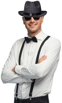 Carnaval verkleedset Gangster - hoed/bretels/bril/strikje - zwart - heren/dames - verkleedkleding