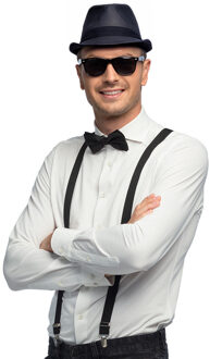 Carnaval verkleedset Gangster - hoed/bretels/bril/strikje - zwart - heren/dames - verkleedkleding