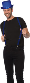 Carnaval verkleedset hoed en bretels - blauw - volwassenen/unisex - feestkleding accessoires