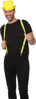 Carnaval verkleedset hoed en bretels - geel - volwassenen/unisex - feestkleding accessoires