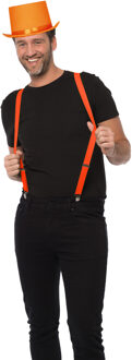 Carnaval verkleedset hoed en bretels - oranje - volwassenen/unisex - feestkleding accessoires