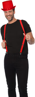 Carnaval verkleedset hoed en bretels - rood - volwassenen/unisex - feestkleding accessoires