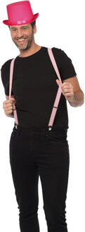 Carnaval verkleedset hoed en bretels - roze - volwassenen/unisex - feestkleding accessoires