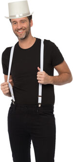 Carnaval verkleedset hoed en bretels - wit - volwassenen/unisex - feestkleding accessoires