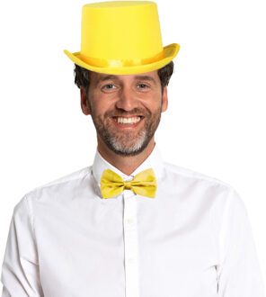 Carnaval verkleedset hoed en strik - geel - volwassenen/unisex - feestkleding accessoires