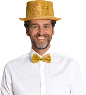 Carnaval verkleedset hoed en strik - goud - volwassenen/unisex - feestkleding accessoires
