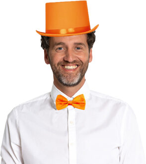Carnaval verkleedset hoed en strik - oranje - volwassenen/unisex - feestkleding accessoires
