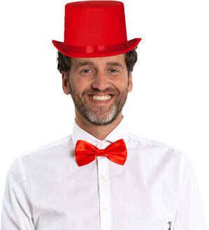 Carnaval verkleedset hoed en strik - rood - volwassenen/unisex - feestkleding accessoires