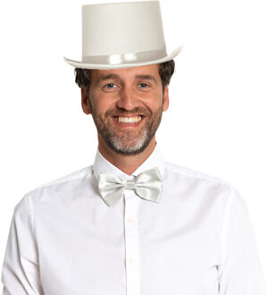 Carnaval verkleedset hoed en strik - wit - volwassenen/unisex - feestkleding accessoires