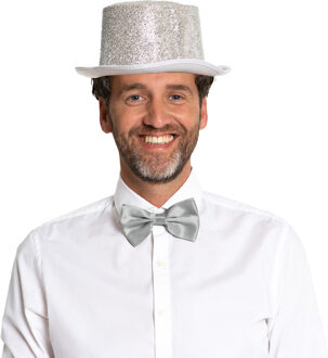 Carnaval verkleedset hoed en strik - zilver - volwassenen/unisex - feestkleding accessoires