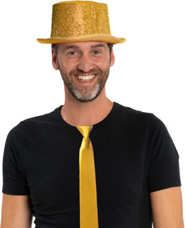 Carnaval verkleedset hoed en stropdas - goud - volwassenen/unisex - feestkleding accessoires