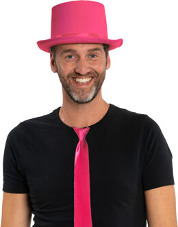 Carnaval verkleedset hoed en stropdas - roze - volwassenen/unisex - feestkleding accessoires