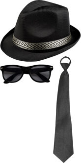 Carnaval verkleedset Men in black - hoed/bril/stropdas - zwart - heren/dames - verkleedkleding