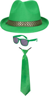 Carnaval verkleedset Men in green - hoed/bril/stropdas - groen - heren/dames - verkleedkleding
