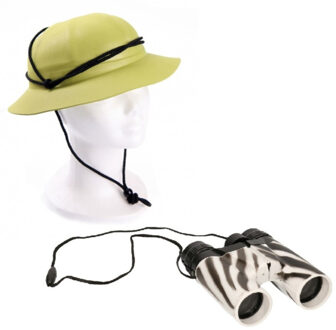 Carnaval verkleedset safari/jungle helm met verrekijker - kinderen - Onderzoeker/Ontdekkingsreiziger