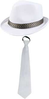Carnaval verkleedset Whiteman - hoed en stropdas - wit - heren/dames - verkleedkleding