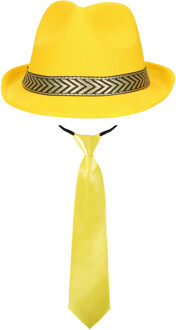 Carnaval verkleedset Yellowman - hoed en stropdas - geel - heren/dames - verkleedkleding