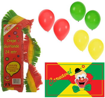 Carnaval versiering pakket - 1x grote vlag /3x crepe feestslingers/150x ballonnen - Feestpakketten