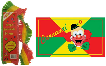 Carnaval versiering pakket - 1x grote vlag en 2x crepe feestslingers - Feestpakketten