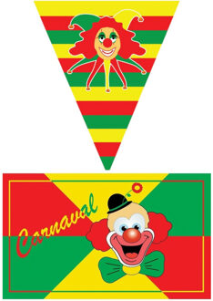 Carnaval versiering pakket - 2x grote vlag en 4x puntvlaggetjes