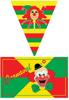 Carnaval versiering pakket - 2x grote vlag en 6x puntvlaggetjes