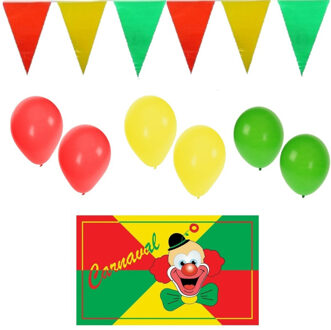 Carnaval versiering XL-pakket - 1x grote vlag /5x vlaggenlijnen/150x ballonnen - Feestpakketten