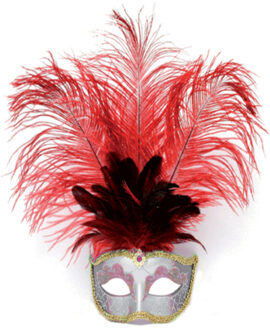 Carnavals oog masker rode veren Multi