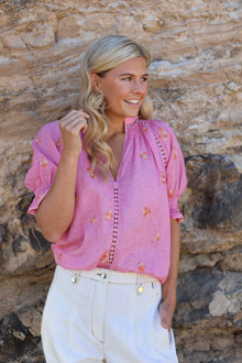 Carolina top embroidery pink Roze - XS
