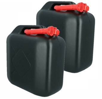 CarPoint Jerrycan - 2x - voor brandstof - 20 liter - zwart - incl. rode schenktuit - Benzine en dies