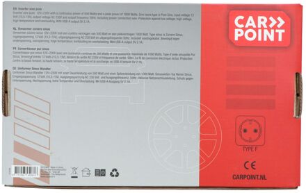 CarPoint Pure Sinus Omvormer 12v>230v 500w