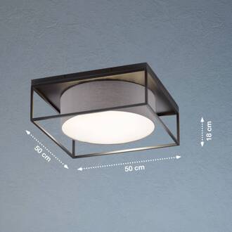 Carre plafondlamp 50x50cm stoffen kap grijs zwart, grijs
