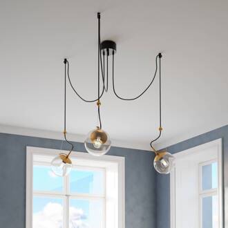 Carry hanglamp, decentraal, 3-lamps rookgrijs-transparant, messing, zwart