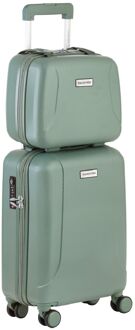 CarryOn Skyhopper 4 Wiel Trolley 55 + Beautycase Set olive hardcase koffer Groen - H 55 x B 35 x D 20 cm