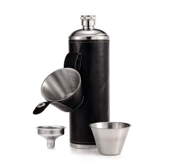 Carrywon Pocket Heupfles 10 oz met Gratis Trechter + 2 Rvs Cups met Lederen Gewikkeld Cover en 100% lekvrije Kolven