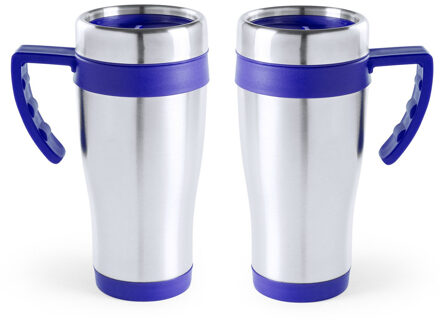 Carson 2x stuks rVS thermosbeker/warm houd koffiebeker blauw 500 ml - Action products