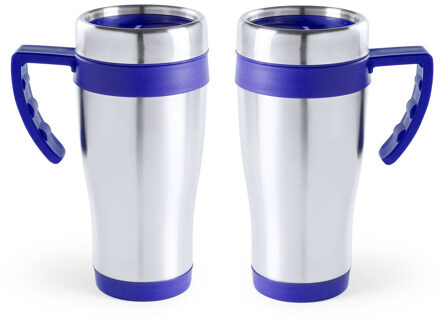 Carson 2x stuks rVS thermosbeker/warm houd koffiebeker blauw 500 ml - Thermosbeker Multikleur