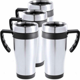 Carson 8x stuks rVS thermosbeker/warmhoud koffiebekers zwart 500 ml - Isoleerbekers/reisbekers
