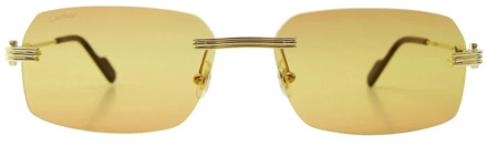 Cartier Rechthoekige randloze zonnebril met metalen frame Cartier , Yellow , Unisex - 58 MM