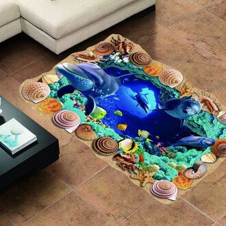 Cartoon 3D Blauwe Dolfijn Muurstickers Decal Badkamer Kleuterschool Stickers Kids Woonkamer Plafond Behang Home Floor Decor PC8126-3