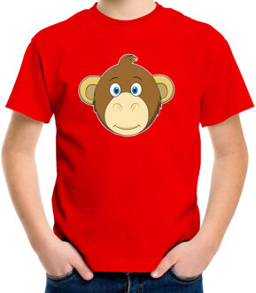 Cartoon aap t-shirt rood voor jongens en meisjes - Cartoon dieren t-shirts kinderen L (146-152)