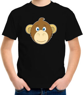 Cartoon aap t-shirt zwart voor jongens en meisjes - Cartoon dieren t-shirts kinderen XL (158-164)