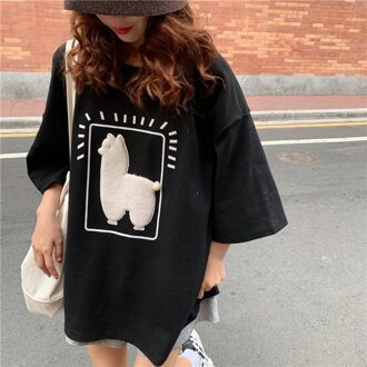 Cartoon Alpaca Animal Gedrukt Casual Loose Oversize Koreaanse Stijl Zomer Korte Mouw Vrouwen Top Vrouwelijke T-shirts 1 / Xl