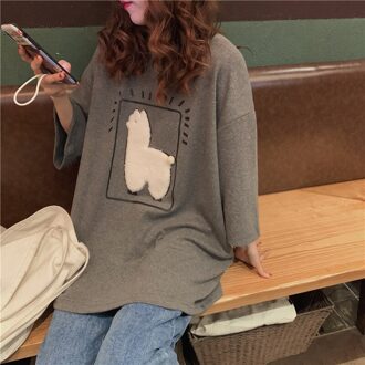 Cartoon Alpaca Animal Gedrukt Casual Loose Oversize Koreaanse Stijl Zomer Korte Mouw Vrouwen Top Vrouwelijke T-shirts 2 / Xl