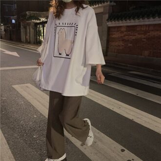 Cartoon Alpaca Animal Gedrukt Casual Loose Oversize Koreaanse Stijl Zomer Korte Mouw Vrouwen Top Vrouwelijke T-shirts 3 / L