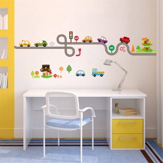 Cartoon Auto Bus Highway Spoor Muurstickers Kids Kamers Nursery Slaapkamer Woonkamer Home Decor Art Decals Behang