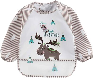 Cartoon Baby Bib Waterdicht Lange Mouwen Gestreept Gedrukt Anti-Dragen Bib Voeden Schort Kids Meisje Jongen Zak Voeden Slabbetjes bebes Grijs